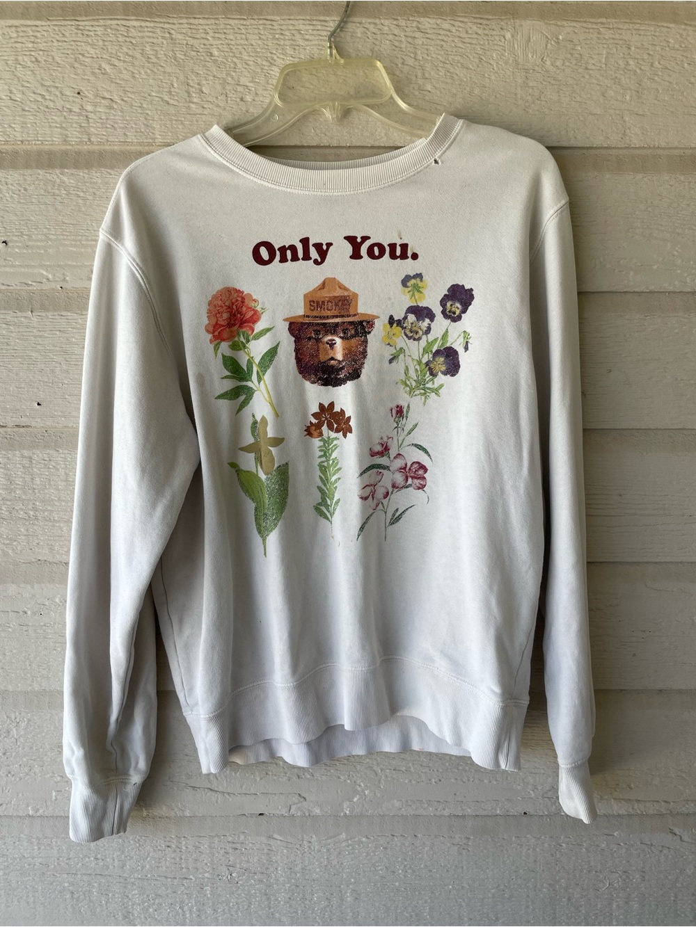 Smokey Bear 'Only You' White Botanical Floral Graphic Sweatshirt | Medium